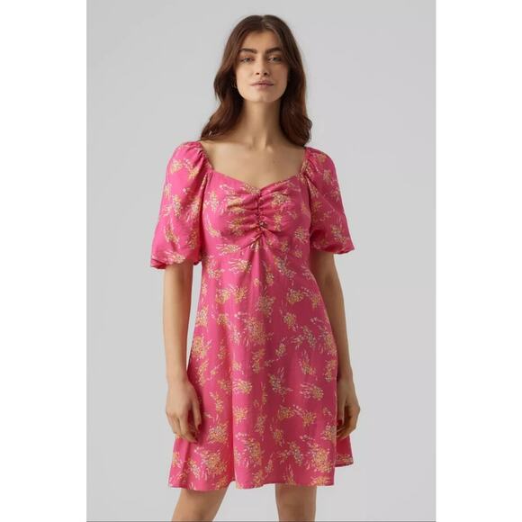 Vero Moda Floral Sweetheart Neck Mini Dress Size S - Picture 1 of 7